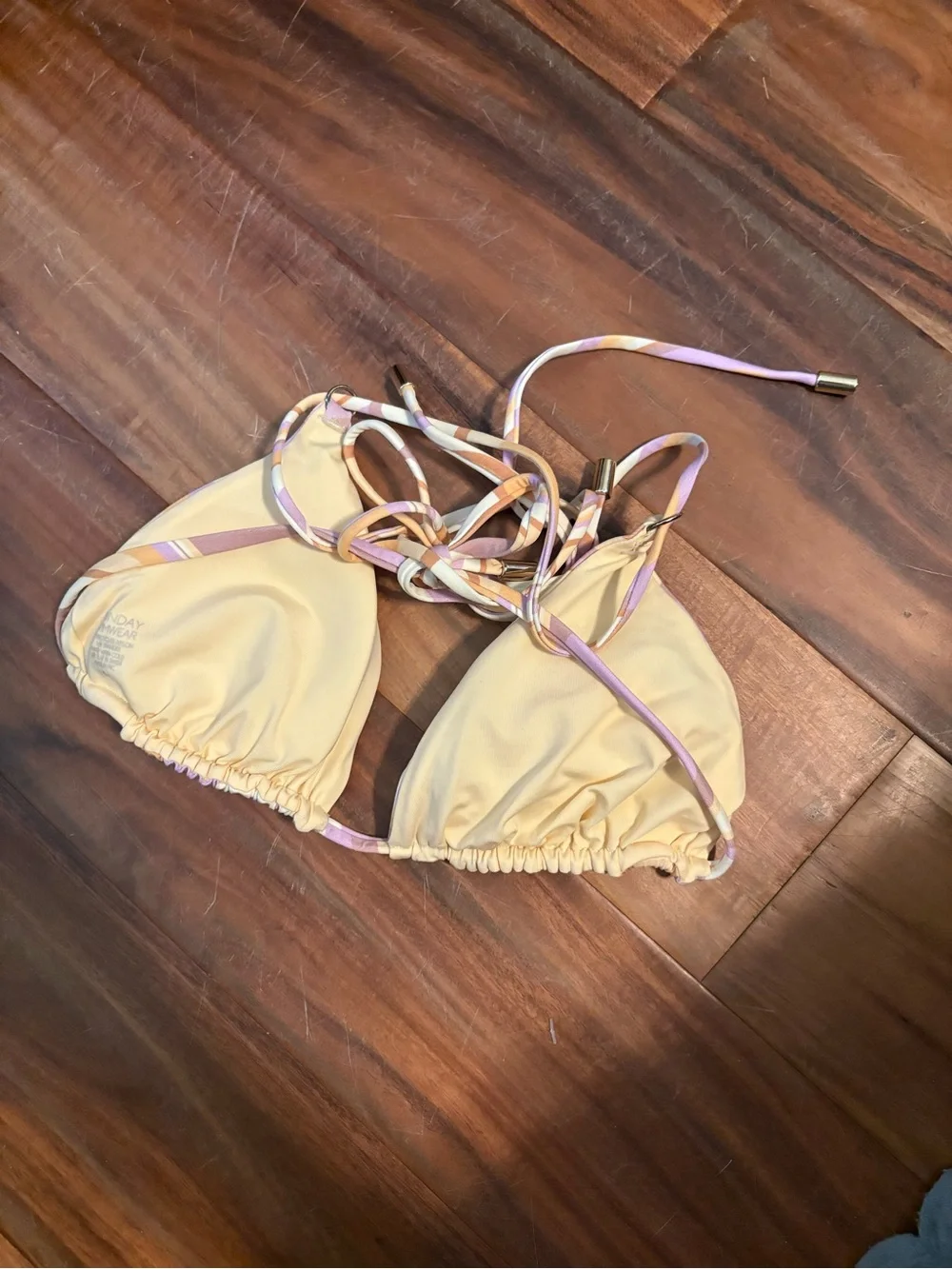 Monday Swimwear Pastel Abstract Triangle String Bikini Top Size S (0804)